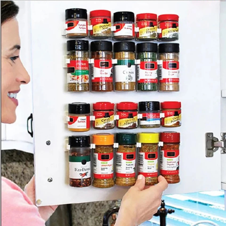 Storage Rack Spice Jar Rack Wall-Mounted Seasoning Condiment Bottle Hanging Clips Shelf Rack