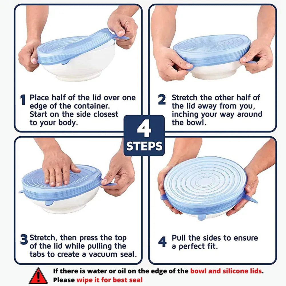 6PCS Silicone Stretch Covers, Lids, Caps for Food Dish for Cans Kitchen Accessories