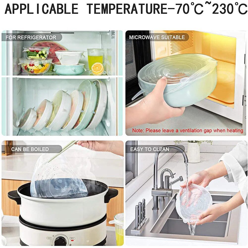 6PCS Silicone Stretch Covers, Lids, Caps for Food Dish for Cans Kitchen Accessories