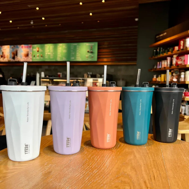 600ml Vacuum Stainless Steel Keep Cold and Hot Mug Thermos With Straw