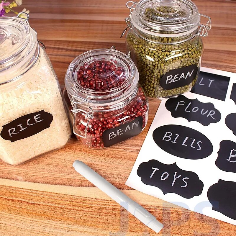 48pcs Removable Blackboard Sticker for Jars, Bottles with Erasable Marker Kitchen organization