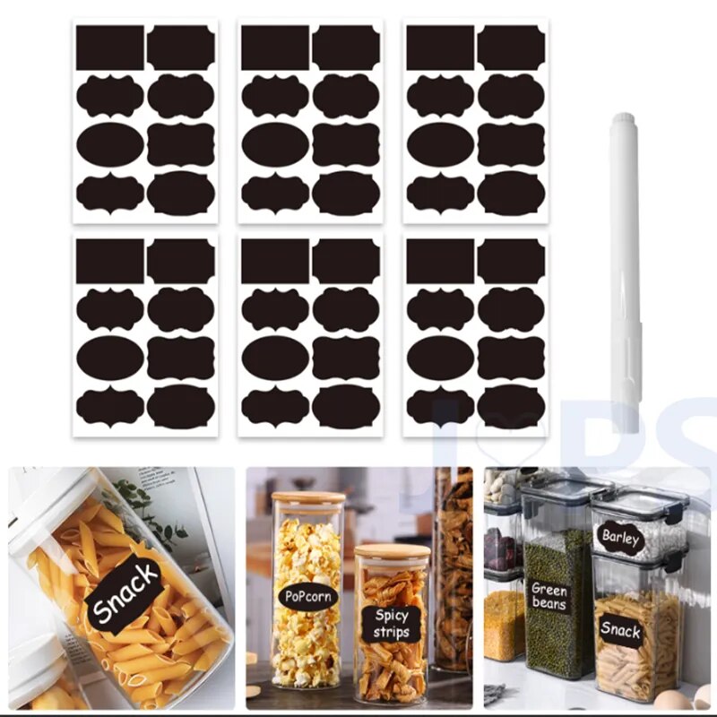 48pcs Removable Blackboard Sticker for Jars, Bottles with Erasable Marker Kitchen organization