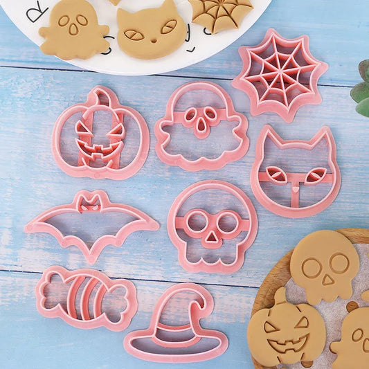 8PCS Set Cartoon Halloween Biscuit Mould Halloween Bat Pumpkin Ghost Skull Cookie Cutting Mold Fondant Cookie Cutter Baking Tool